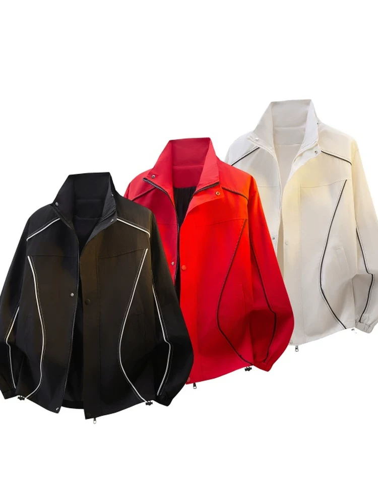 Áo khoác chắp vá cổ đứng thời thượng cao cấp của thương hiệu Jeanswest dành cho nam, áo khoác thường ngày chống gió dáng rộng phong cách Mỹ mùa xuân thu.