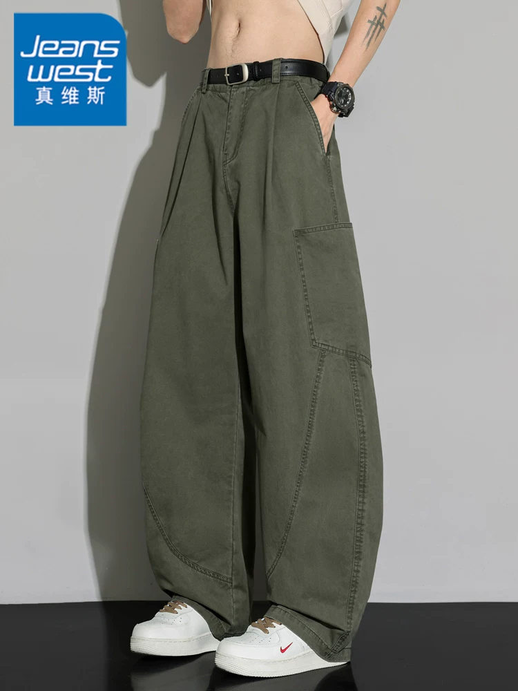 Quần dài ống rộng Jeanswest 100% cotton nguyên chất, có thể giặt được, không cần là, vạt cong, dành cho nam, thương hiệu thời trang cao cấp mùa hè.