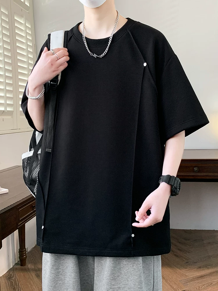 Áo thun cổ tròn đinh tán phá cách phong cách Mỹ của Jeanswest dành cho nam, dáng rộng mùa hè, thương hiệu thời thượng cao cấp, áo ngắn tay thoáng khí.
