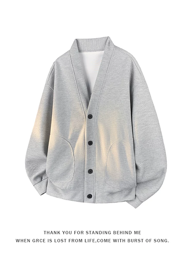 Áo khoác cardigan cổ chữ V màu đen thuần khiết của Jeanswest dành cho nam mùa xuân thu phong cách Mỹ cao cấp, áo khoác ngoài mát mẻ.