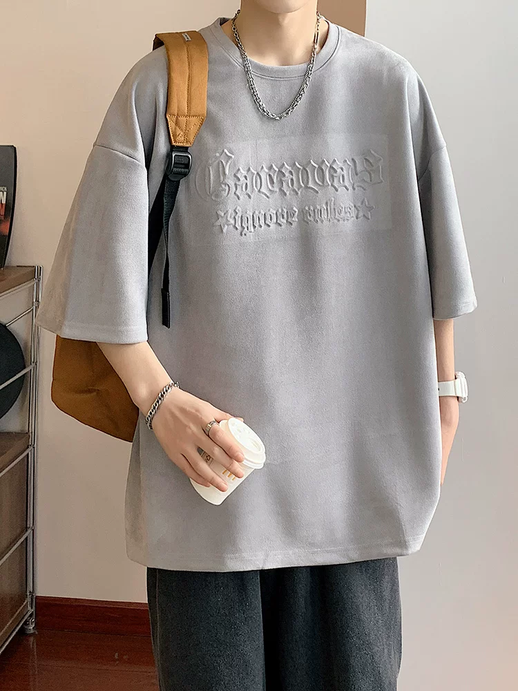Áo thun nam ngắn tay chất liệu da lộn Jeanswest, kiểu dáng rộng rãi, phong cách retro Mỹ, thời trang mùa hè.