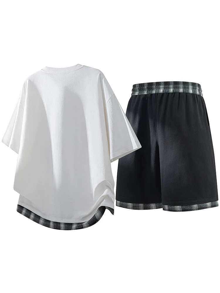 Áo thun và quần short giả hai mảnh cao cấp của Jeanswest, bộ đồ thể thao dáng rộng mùa xuân hè dành cho nam giới