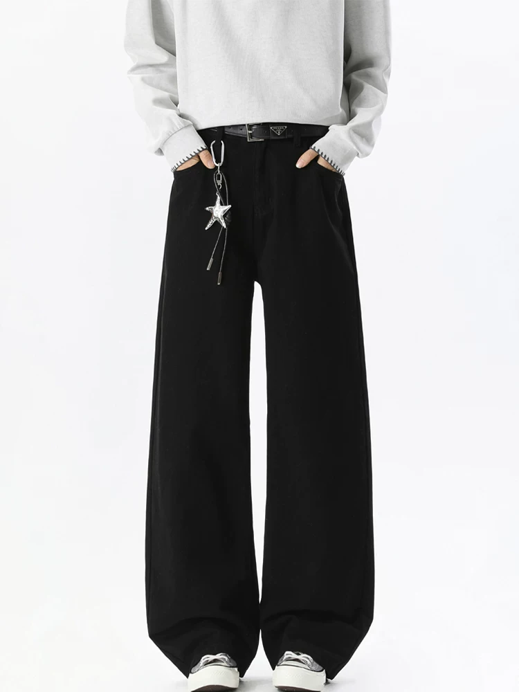 Quần dài ống rộng màu đen kiểu Mỹ của Jeanswest dành cho nam, mùa xuân thu, cảm giác cao cấp, quần dài dáng rộng thoải mái.