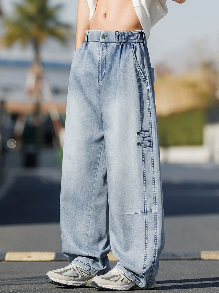 Quần jeanswest ống rộng chất liệu lụa đá lyocell dành cho nam, thương hiệu thời trang mùa hè, quần ống rộng cao cấp phong cách casual.