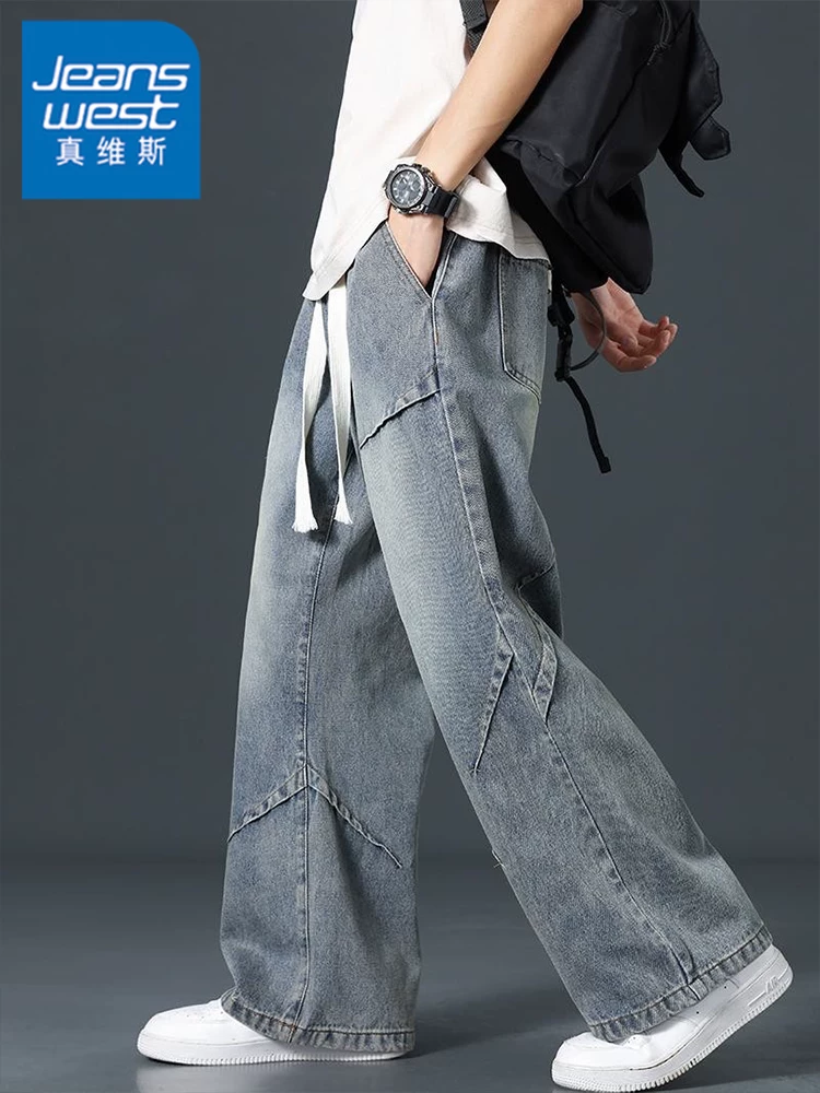 Quần jeans nam Jeanswest màu xanh thời trang, đa năng, kiểu dáng Mỹ cổ điển, chất liệu washed, ống thẳng, mùa thu đông.