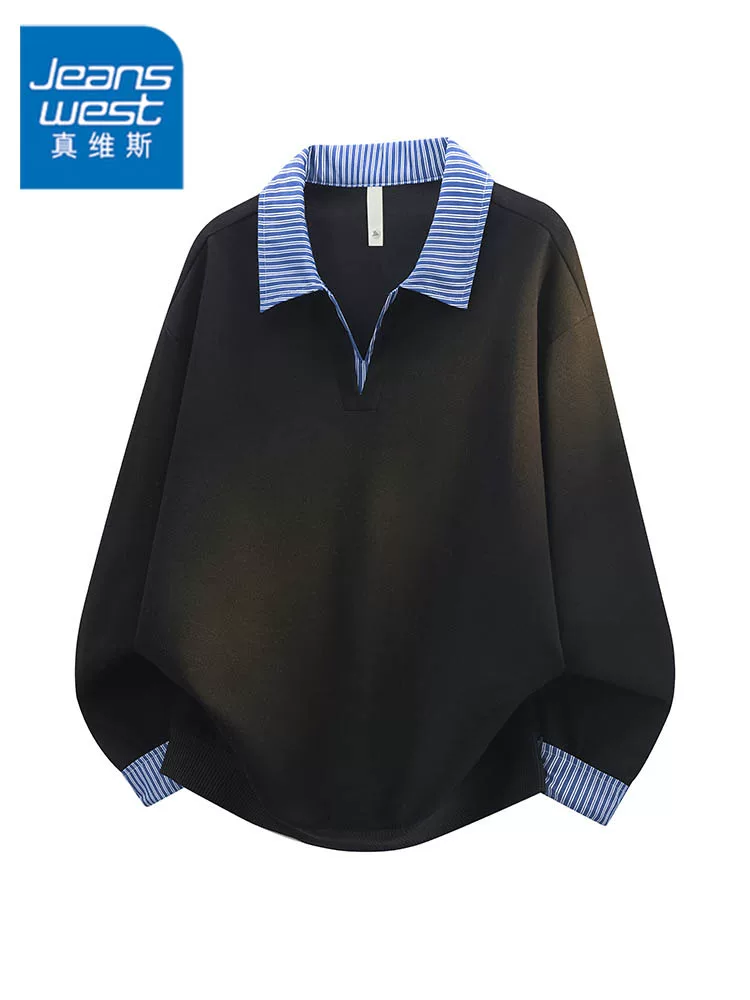 Áo thun nam cao cấp Jeanswest 2026 kiểu mới giả hai lớp, dành cho mùa xuân thu, thương hiệu thời trang Mỹ, áo polo phối màu.