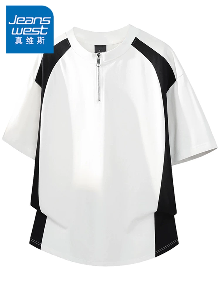 Áo thun nam Jeanswest 100% cotton nguyên chất phối màu, thương hiệu thời trang mùa hè, thoáng khí, cảm giác cao cấp, dáng rộng, tay ngắn sành điệu.