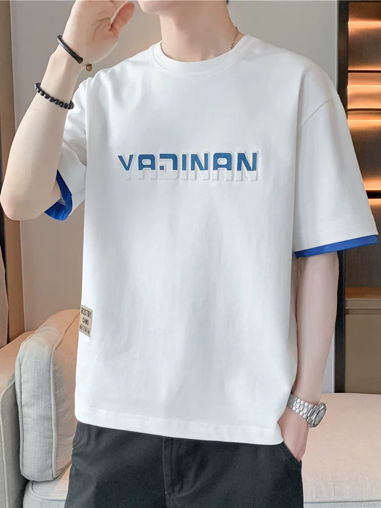 Áo thun ngắn tay in chữ thương hiệu thời trang phong cách Mỹ của Jeanswest dành cho nam, mùa xuân hè, áo màu đen rộng rãi, thoáng khí, phong cách giản dị.