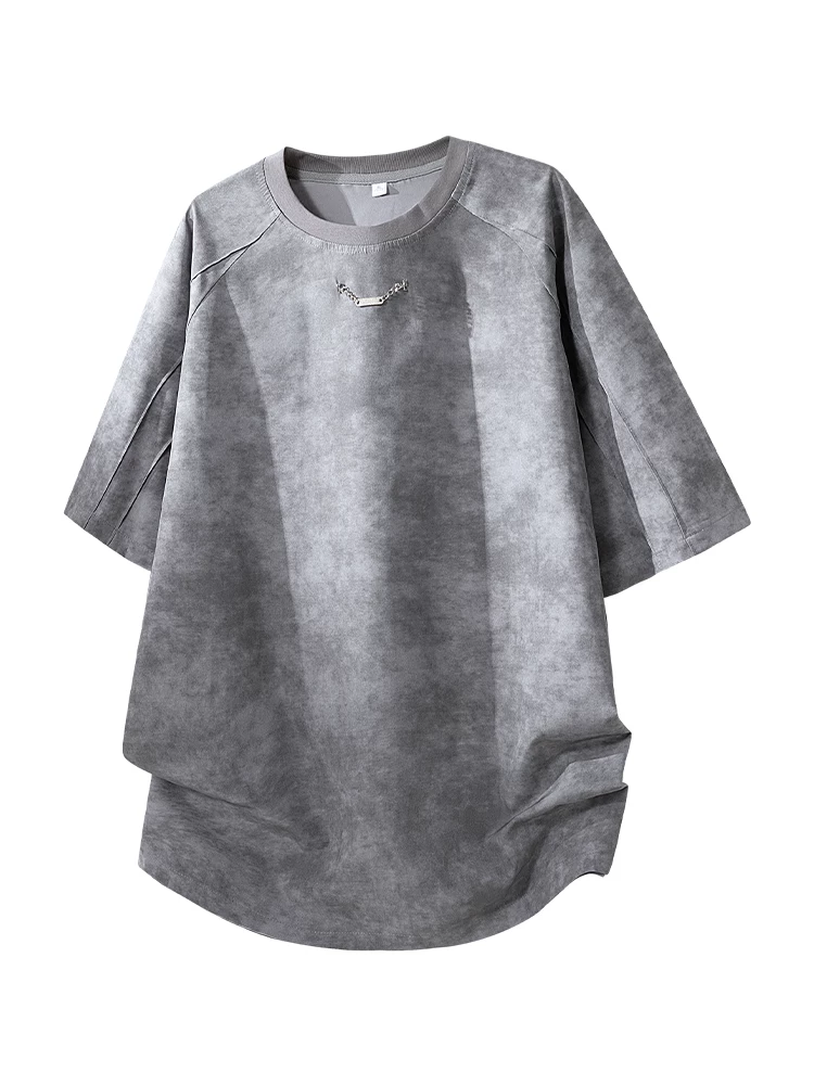 Áo thun cổ tròn tay lửng kiểu Mỹ của Jeanswest dành cho nam, mùa xuân hè, dáng rộng thoải mái, thân thiện với làn da, áo màu đen thoáng khí.