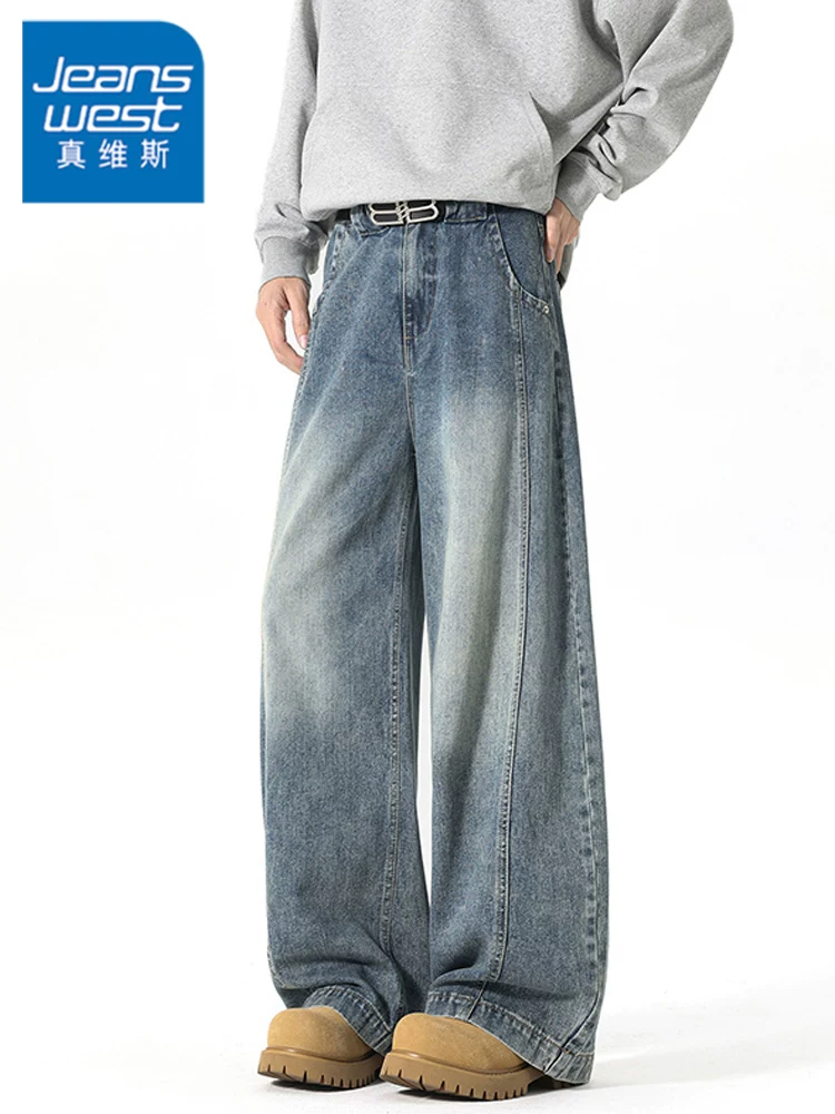 Quần jean ống loe dáng thẳng thông thường của Jeanswest dành cho nam, mùa xuân thu, dáng rộng, thương hiệu thời trang sành điệu, quần ống rộng cao cấp.