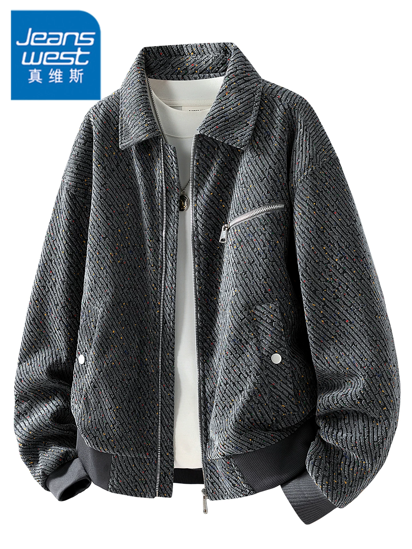Áo khoác có cổ phong cách Mỹ của Jeanswest dành cho nam, mùa xuân thu, thương hiệu thời thượng cao cấp, áo khoác ngoài rộng rãi, cá tính và sành điệu.