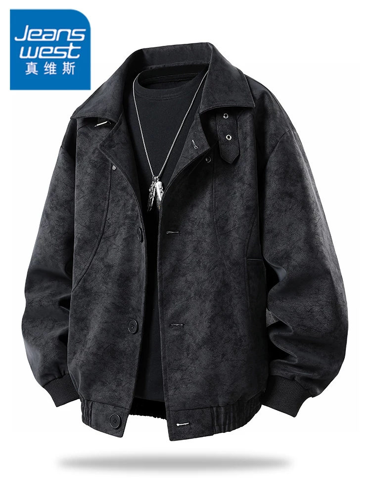 Áo khoác da PU cổ điển kiểu Mỹ của Jeanswest dành cho nam, mùa xuân và mùa thu, thương hiệu thời thượng cao cấp, áo khoác ngoài dáng rộng thoải mái.