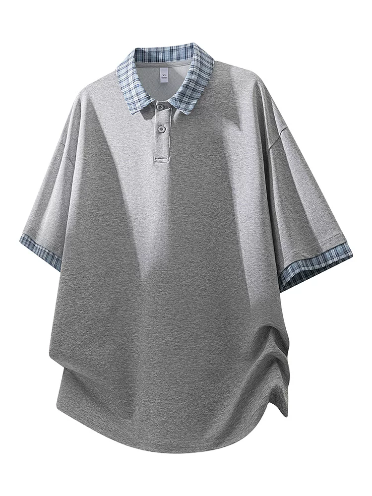 Áo thun ngắn tay cổ bẻ giả hai mảnh kẻ sọc chắp vá của Jeanswest dành cho nam mùa xuân hè áo sơ mi POLO thông thường.