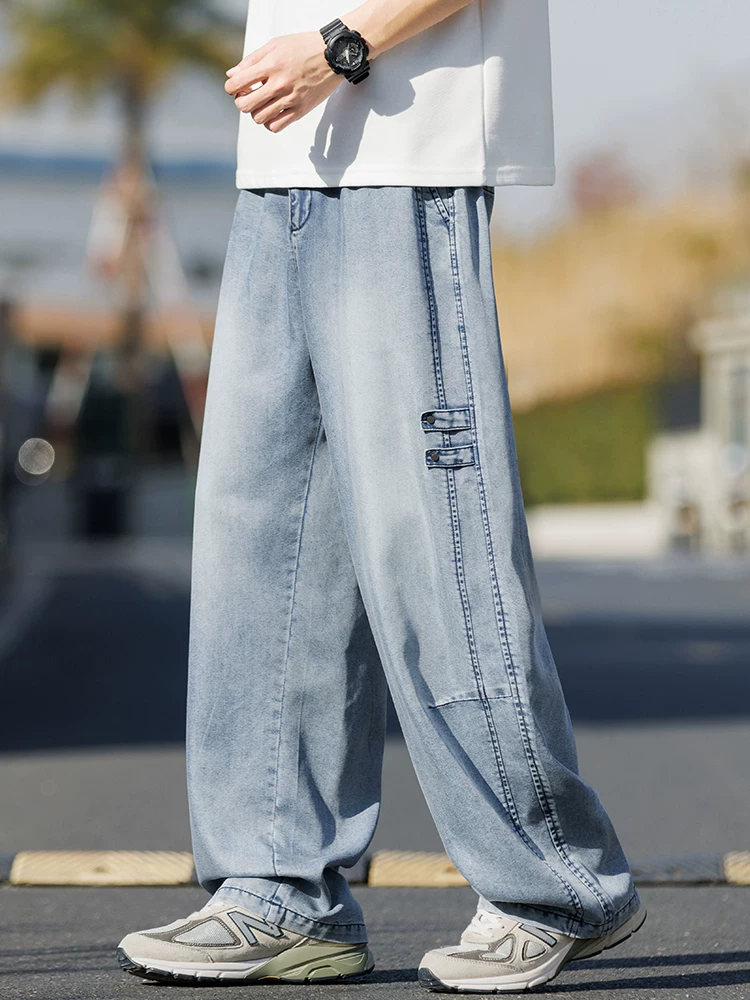Quần jeans ống đứng chất liệu lụa băng lyocell của Jeanswest dành cho nam, kiểu dáng rộng rãi thoải mái mùa hè, cảm giác cao cấp, quần dài.