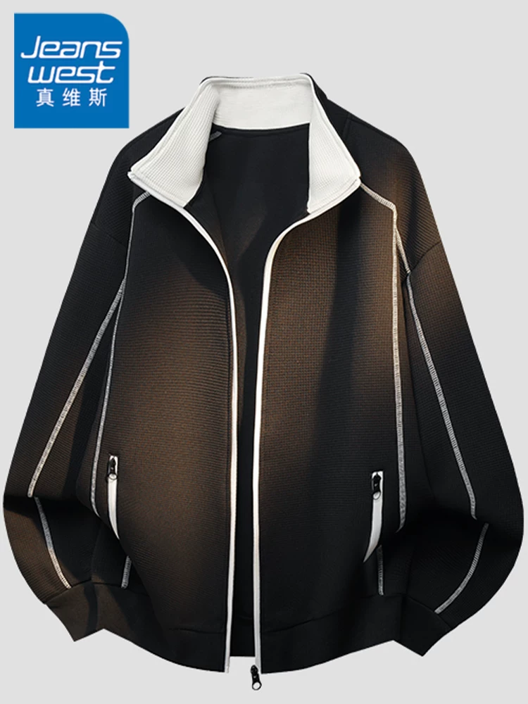 Áo khoác cardigan cổ đứng cao cấp của Jeanswest dành cho nam, áo khoác đa năng thương hiệu thời trang giản dị, rộng rãi, hợp thời trang mùa xuân thu.