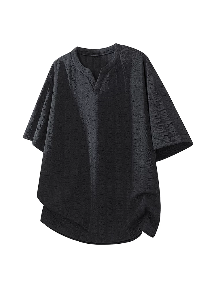Áo thun cổ nửa hở màu trơn phong cách Mỹ của Jeanswest dành cho nam, mùa xuân hè, cao cấp, mát mẻ và sành điệu, dáng rộng, thoáng khí, thân thiện với làn da, tay ngắn.