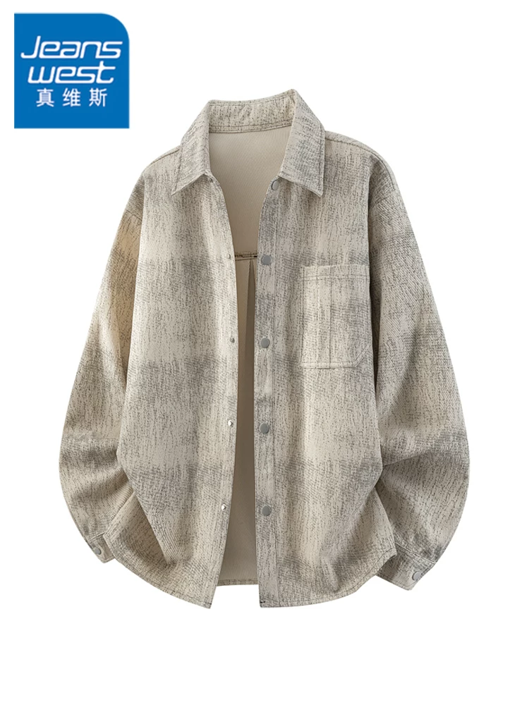 Áo sơ mi nam Jeanswest nhuộm tie-dye, cổ trụ, phong cách thường ngày, xu hướng mới mùa xuân thu 2026, áo khoác thời trang cao cấp.