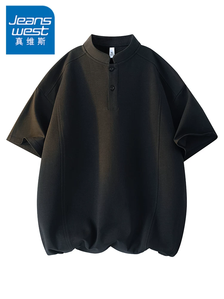 Áo thun nam cổ Henley màu trơn phong cách Mỹ của Jeanswest, áo thun ngắn tay thoáng khí, thời trang cao cấp mùa hè.