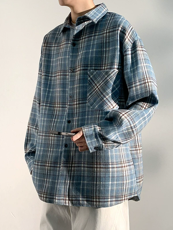 Áo sơ mi kẻ sọc phong cách Mỹ của Jeanswest dành cho nam, áo khoác sơ mi dài tay phong cách retro đa năng hợp thời trang mùa thu đông.