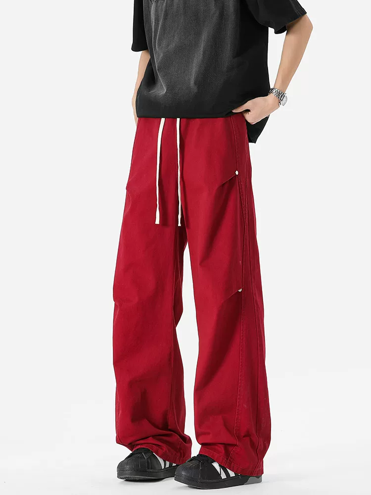 Quần dài ống đứng trang trí đinh tán bằng vải cotton nguyên chất của Jeanswest dành cho nam, quần ống rộng dáng suông đa năng mùa hè.