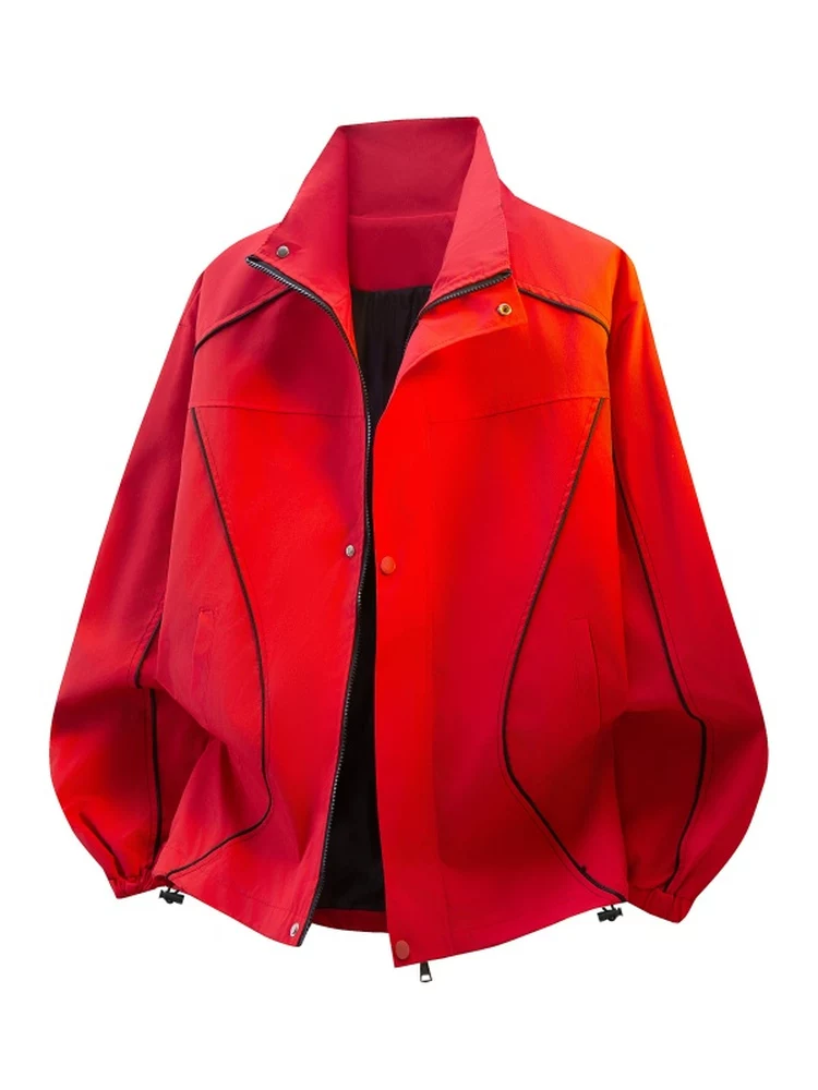 Áo khoác chắp vá cổ đứng thời thượng cao cấp của thương hiệu Jeanswest dành cho nam, áo khoác thường ngày chống gió dáng rộng phong cách Mỹ mùa xuân thu.