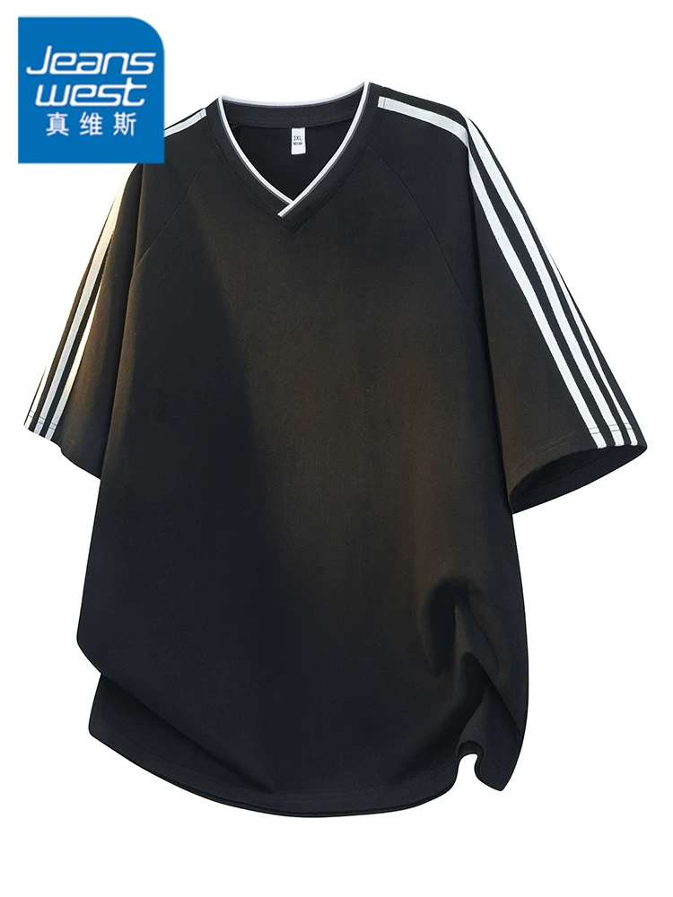 Áo thun nam tay ngắn cổ chữ V phối màu cao cấp của Jeanswest, thương hiệu thời trang xuân hè, áo kiểu dáng rộng rãi thoải mái.