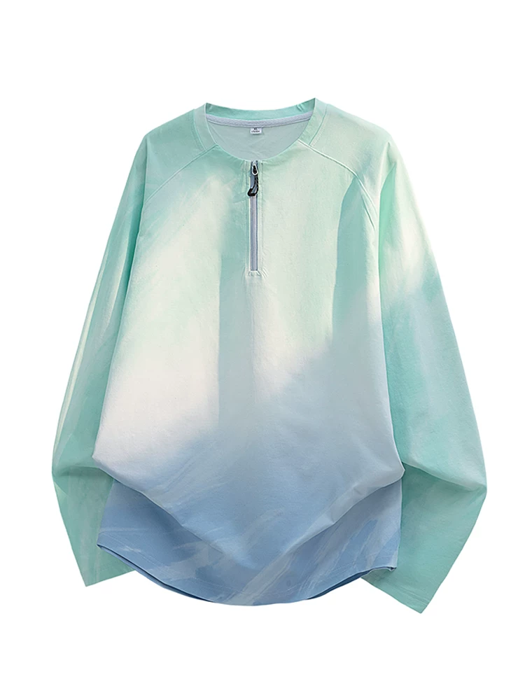 Áo nỉ cổ tròn nửa khóa kéo phối màu gradient phong cách Mỹ của Jeanswest dành cho nam, mùa xuân thu, cảm giác cao cấp, dáng rộng, áo đa năng.