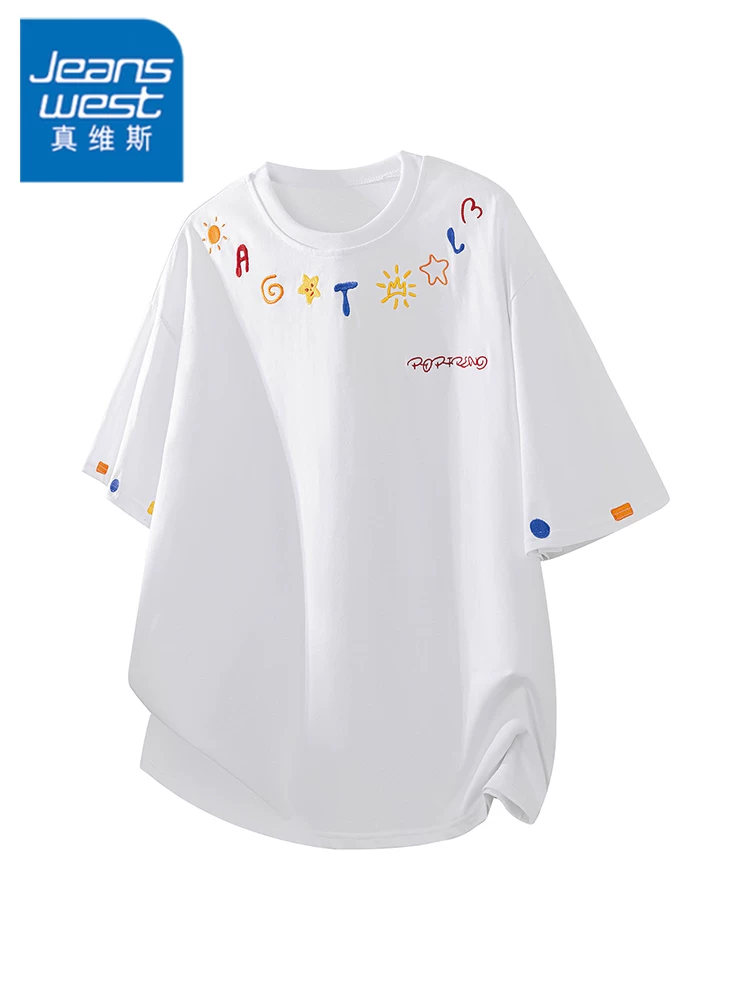 Áo thun cổ tròn 100% cotton kiểu Mỹ của Jeanswest dành cho nam, mùa xuân hè, thương hiệu thời trang cao cấp, thoáng mát, tay ngắn rộng rãi.
