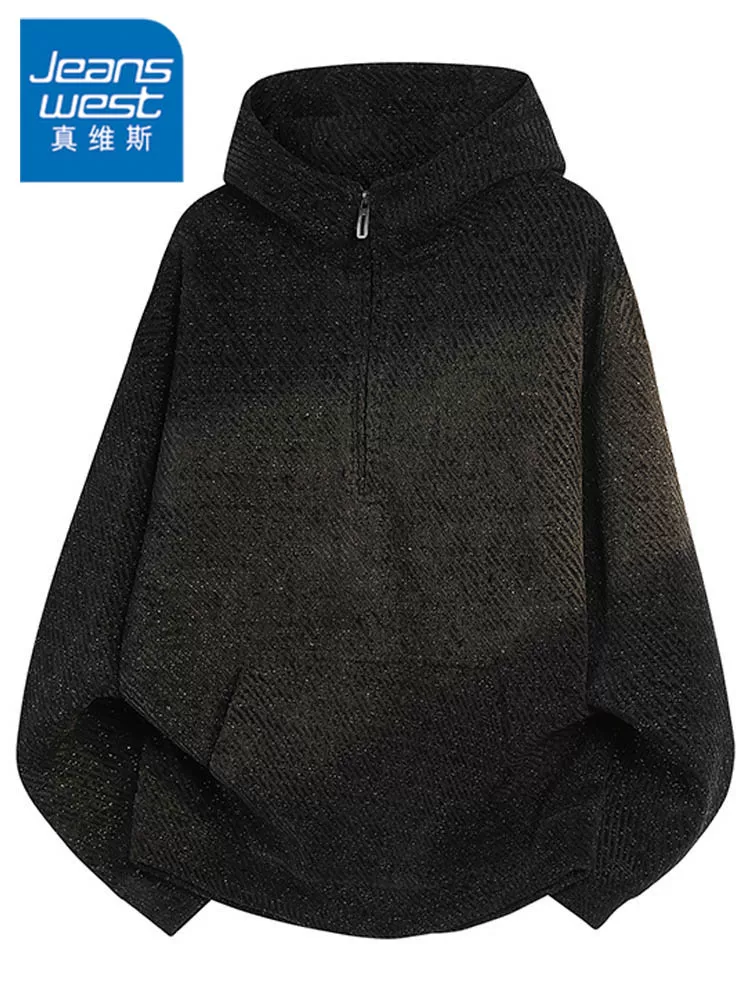 Áo nỉ có mũ trùm đầu kiểu Mỹ của Jeanswest dành cho nam, mùa xuân và mùa thu, cảm giác cao cấp, áo màu đen rộng rãi, thoải mái, đa năng.