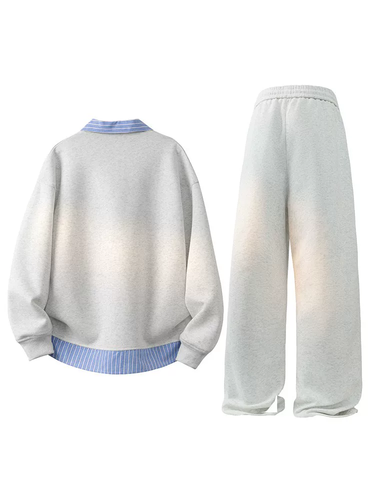 Bộ áo nỉ giả hai mảnh cổ sơ mi Jeanswest dành cho nam, bộ đồ thể thao thường ngày mùa thu.