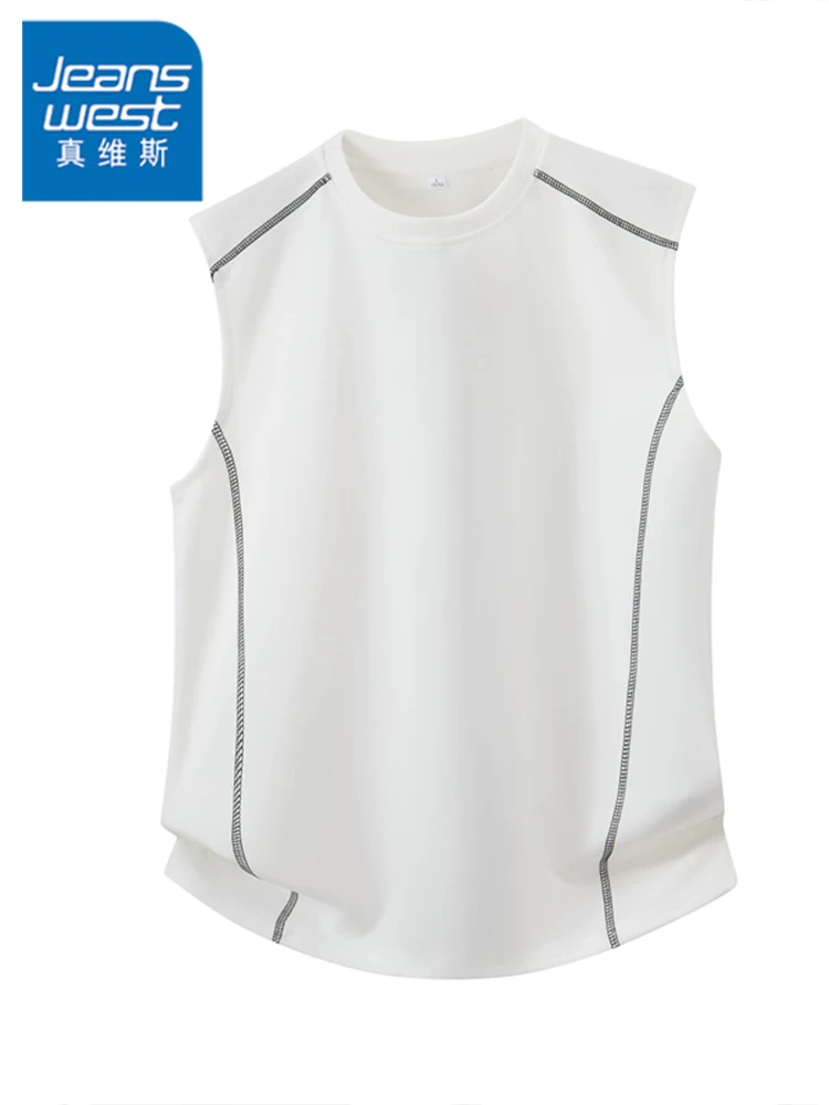 Áo thun không tay cổ tròn phong cách Mỹ của Jeanswest dành cho nam, áo vest dáng rộng thương hiệu thời trang cao cấp mùa hè.