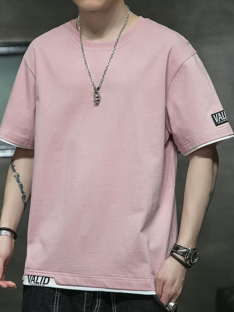 Áo thun nam tay ngắn cổ tròn chất liệu cotton nguyên chất cao cấp của Jeanswest, kiểu dáng thời trang mùa hè, thiết kế giả hai lớp, mỏng nhẹ, thoáng khí.