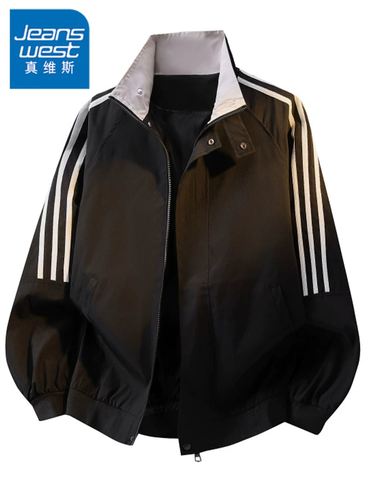 Áo khoác kẻ sọc cổ đứng thể thao retro mới của Jeanswest 2026 dành cho nam, áo khoác thời trang xu hướng mùa xuân thu, kiểu dáng rộng rãi, thoải mái.