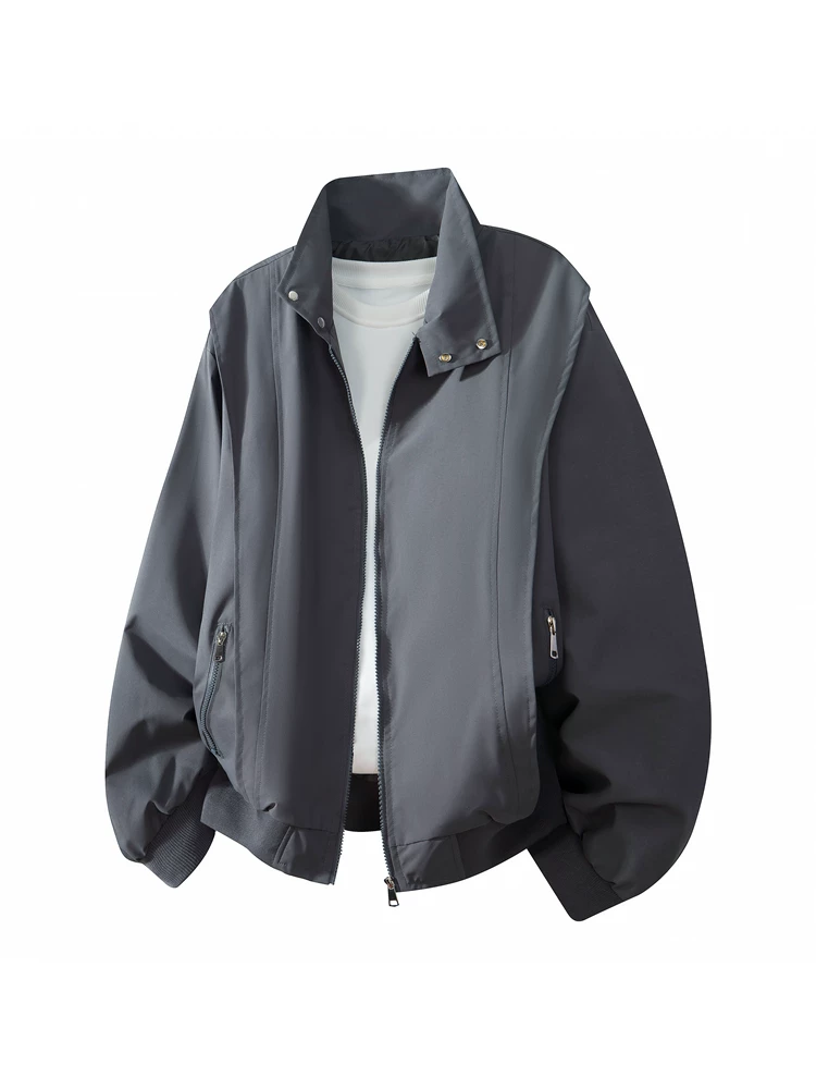 Áo khoác cổ đứng kiểu Mỹ của Jeanswest dành cho nam, mùa xuân thu, thương hiệu thời trang cao cấp, áo khoác màu đen rộng rãi, thoải mái, cá tính.