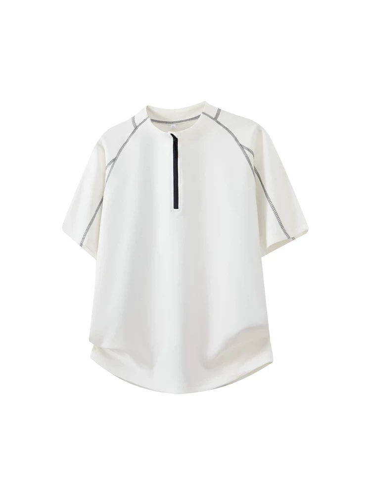 Áo thun nam cổ tròn nửa khóa kéo phong cách Mỹ của Jeanswest, tay ngắn thoáng khí, thời trang cao cấp mùa hè.