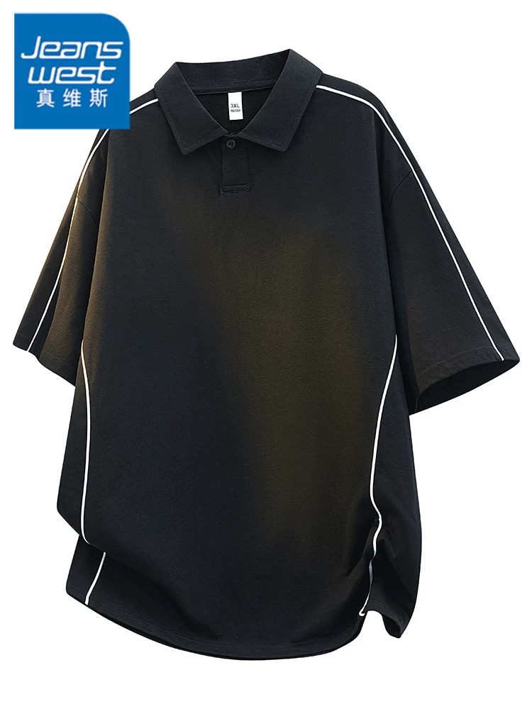 Áo thun ngắn tay có ve áo kiểu Mỹ của Jeanswest dành cho nam mùa xuân hè cao cấp áo sơ mi POLO dáng rộng thông thường