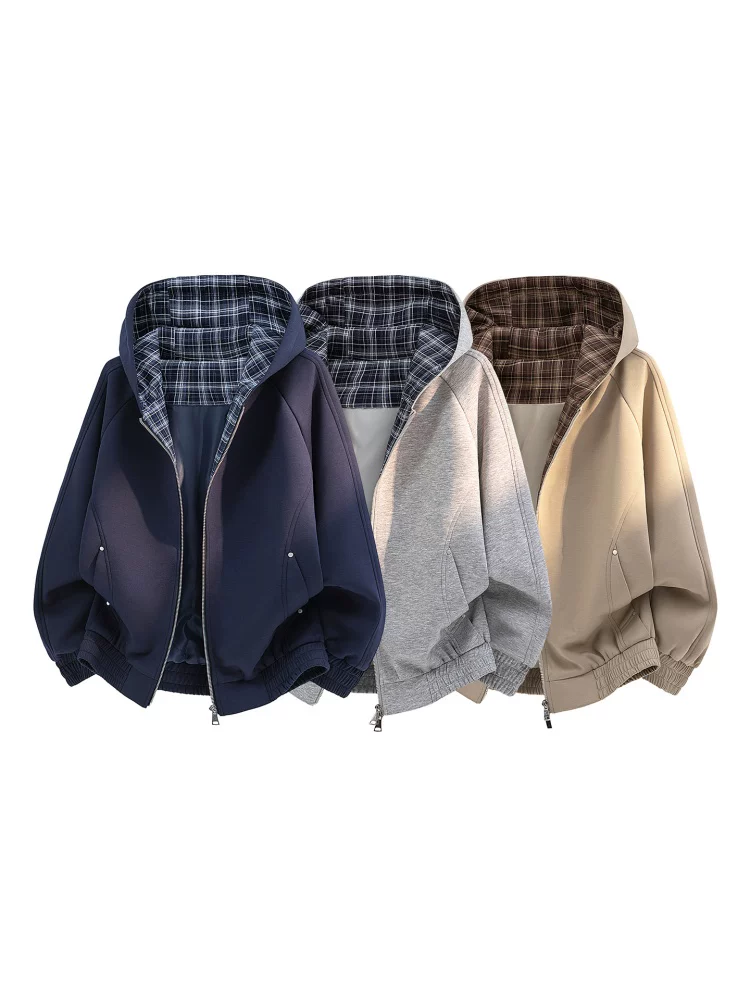 Áo khoác cardigan có mũ trùm đầu kẻ sọc chắp vá của Jeanswest dành cho nam giới, mùa xuân và mùa thu phong cách Mỹ, áo khoác ngoài dáng rộng hợp thời trang của thương hiệu thời trang Mỹ.