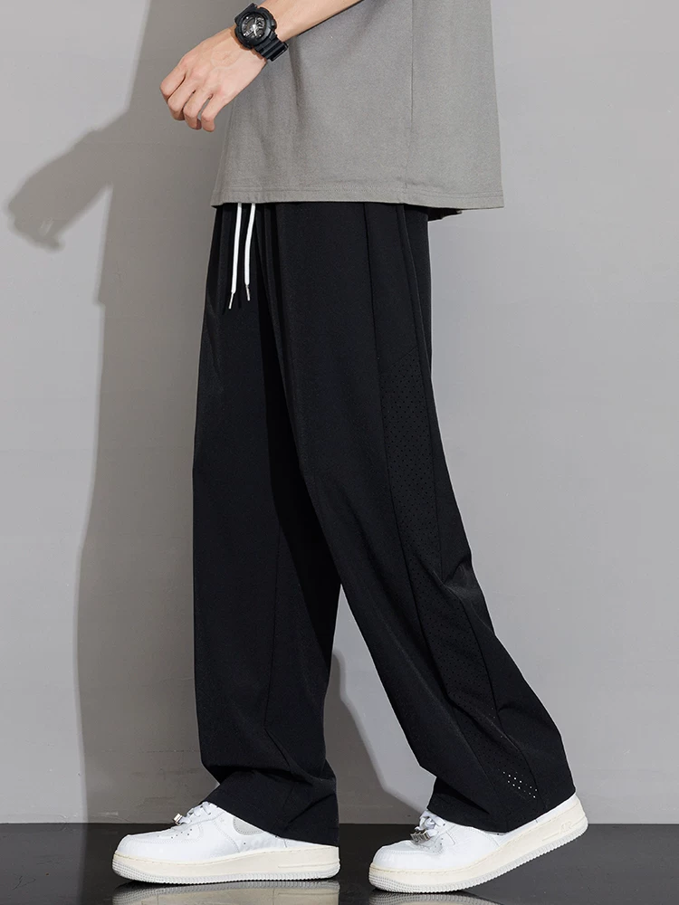 Quần Jeanswest kiểu Mỹ thời trang, chất liệu lưới nhanh khô, vải lụa băng dành cho nam, quần thể thao mùa hè mỏng, rộng rãi, đa năng, ống thẳng, phong cách thường ngày.