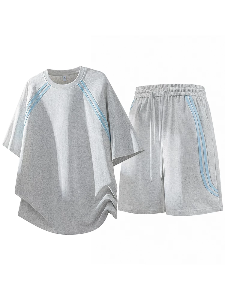Bộ đồ thể thao nam Jeanswest 2026 kiểu mới tay lửng kẻ sọc, mùa xuân hè, áo ngắn quần ngắn hai mảnh