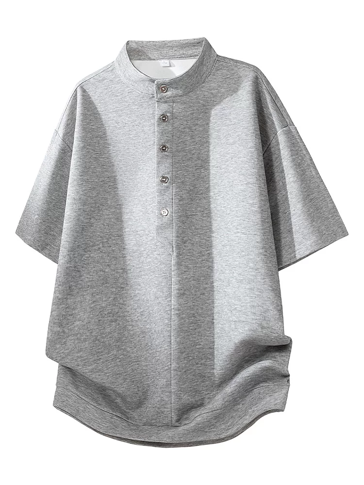 Áo thun nam cổ đứng kiểu Mỹ của Jeanswest, áo thun tay ngắn dáng rộng đa năng, thương hiệu thời trang cao cấp mùa xuân hè.