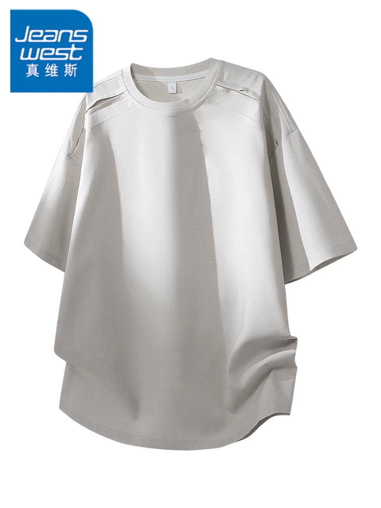 Áo thun nam cổ tròn màu trơn của Jeanswest, mùa xuân hè, tay áo năm phần tư, thương hiệu thời trang cao cấp, tay áo ngắn thoáng khí và thân thiện với làn da.