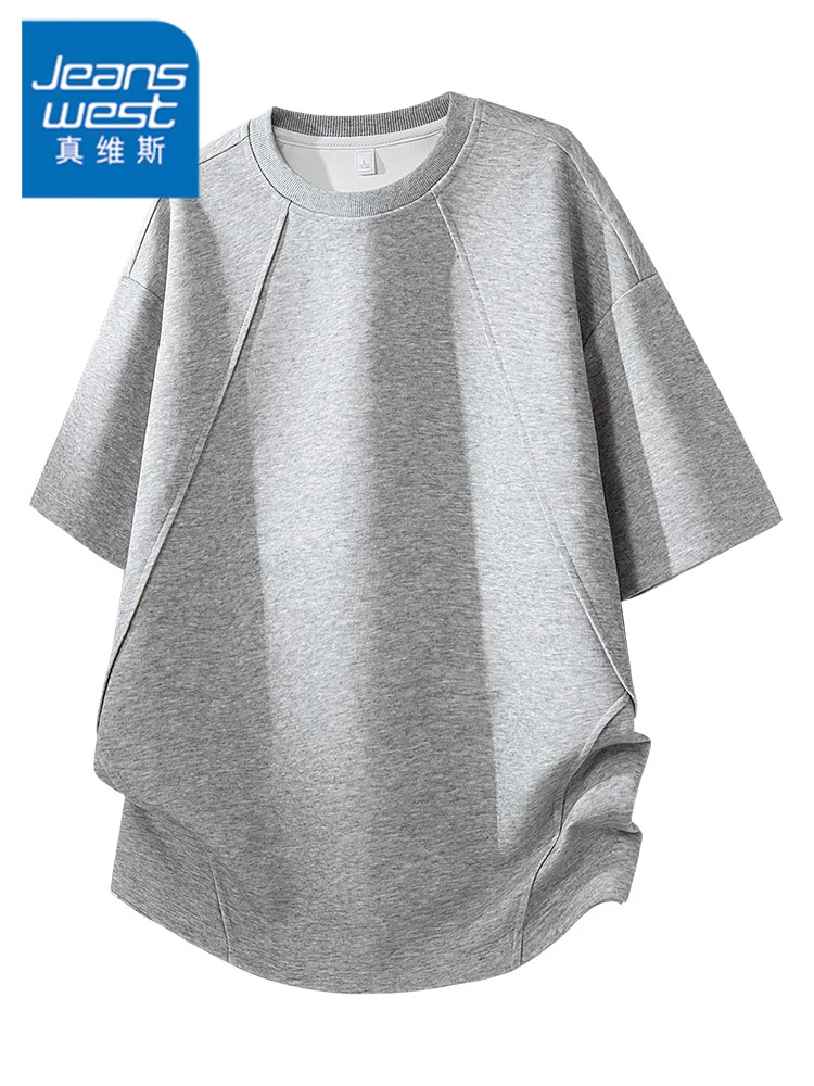 Áo thun nam tay raglan cổ tròn phong cách Mỹ của Jeanswest, mùa xuân hè, dáng rộng, cao cấp, thoáng khí, tay ngắn.