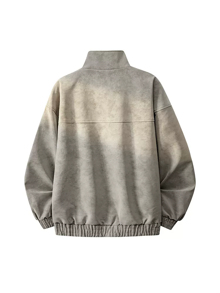 Áo khoác da cổ đứng kiểu Mỹ của Jeanswest dành cho nam, mùa xuân thu, dáng rộng, cảm giác cao cấp, áo khoác da thường ngày đa năng.