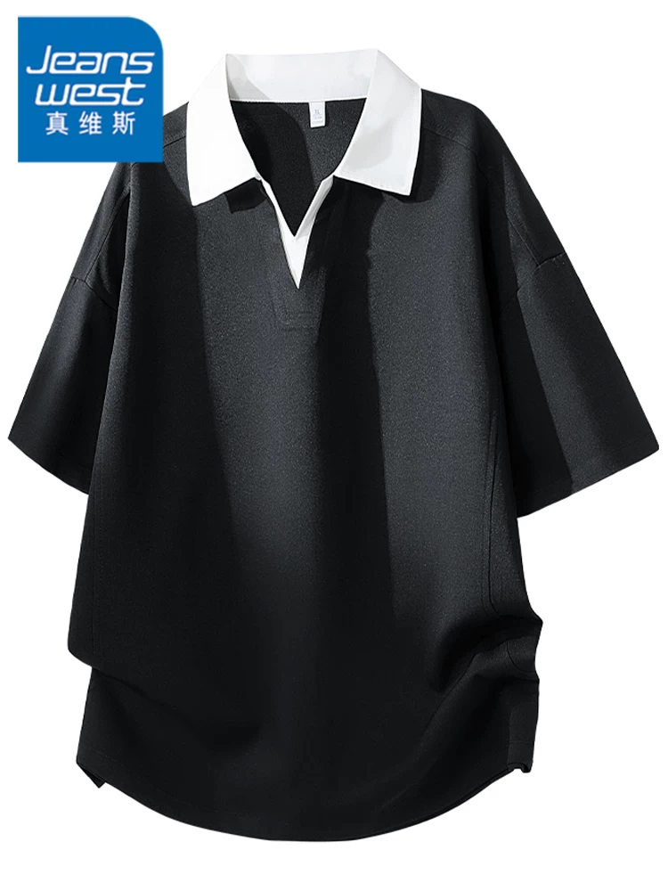 Áo thun ngắn tay kiểu Mỹ của Jeanswest dành cho nam, áo sơ mi POLO dáng rộng, thoáng khí, mùa xuân hè