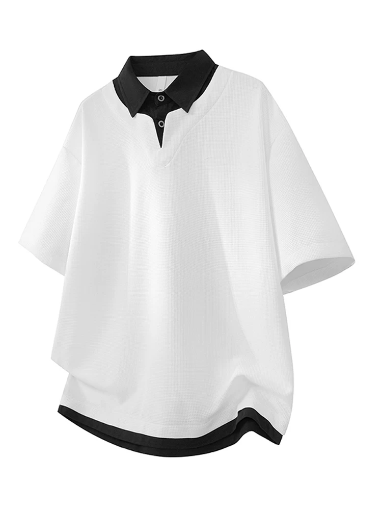 Áo thun giả hai mảnh phối màu phong cách Mỹ của Jeanswest dành cho nam, dáng rộng mùa hè, cảm giác cao cấp, thoáng khí, tay ngắn thân thiện với làn da.