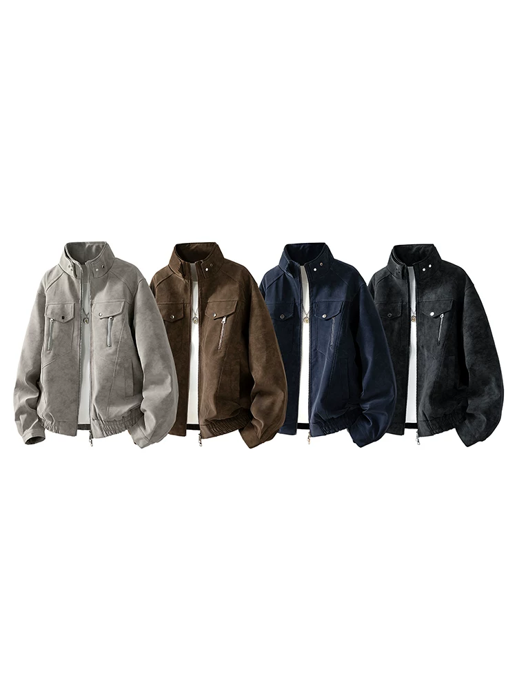 Áo khoác da PU kiểu Mỹ thời thượng của thương hiệu Jeanswest dành cho nam, mùa xuân thu, áo khoác đen rộng rãi, cá tính và thoải mái.