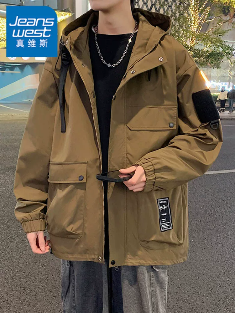 Áo khoác có mũ trùm đầu của Jeanswest dành cho nam, mùa xuân và mùa thu, thương hiệu thời thượng cao cấp, kiểu dáng rộng rãi, phong cách và đa năng.