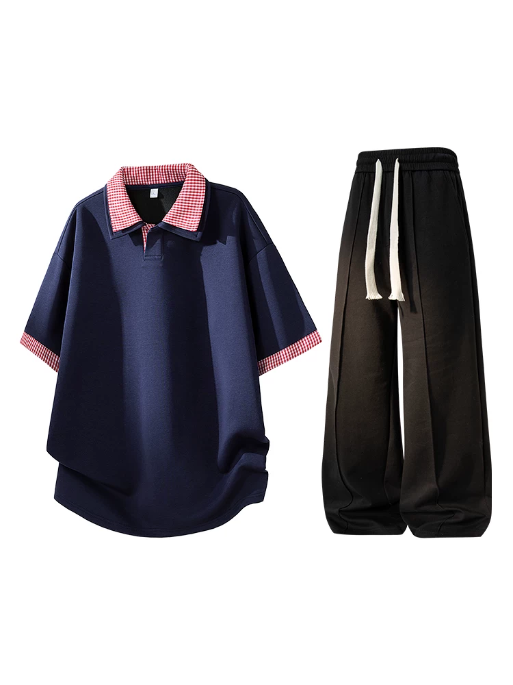 Bộ đồ hai mảnh giả hai lớp kiểu Mỹ của Jeanswest dành cho nam, bộ đồ hai mảnh thời trang cao cấp mùa hè, kiểu dáng rộng rãi, hợp thời trang.