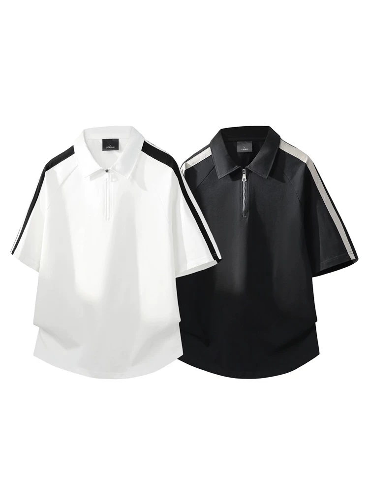 Áo thun nam Jeanswest 100% cotton nguyên chất, phối màu, cổ nửa khóa kéo, dáng rộng mùa hè, chất liệu cao cấp, tay ngắn thoáng khí.