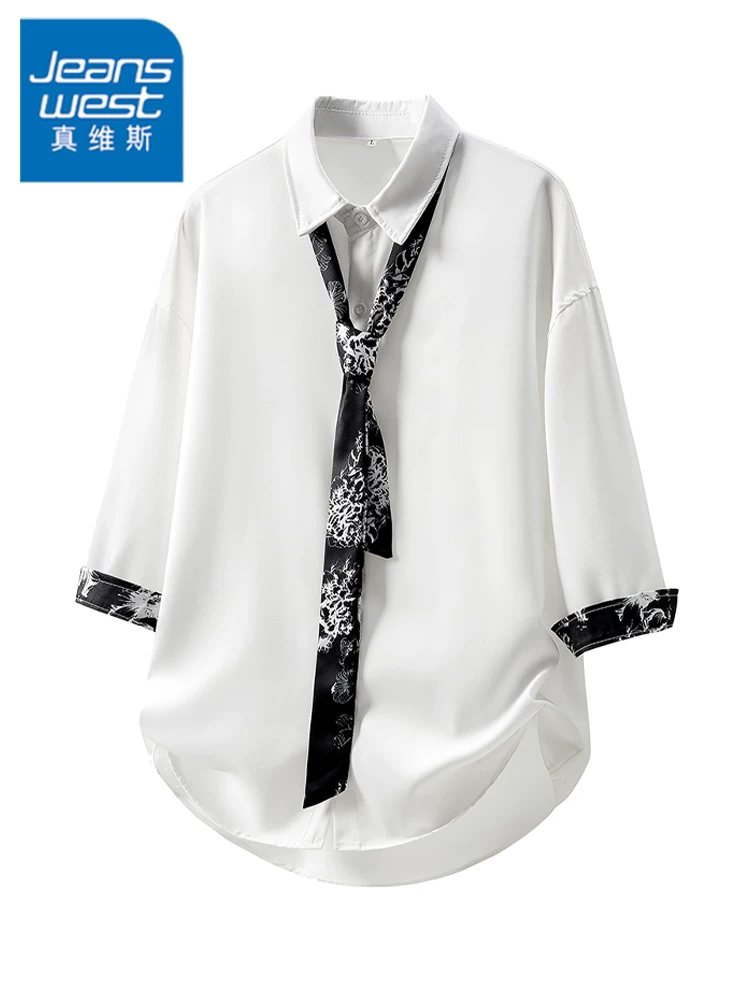 Áo thun nam tay ba phần tư cổ bẻ kiểu Mỹ của Jeanswest, chất liệu lụa băng, kiểu dáng rộng rãi, thời trang, thoáng khí, mát mẻ, phong cách thường ngày.